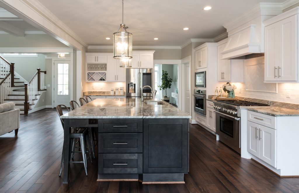Large kitchen with island and eating area